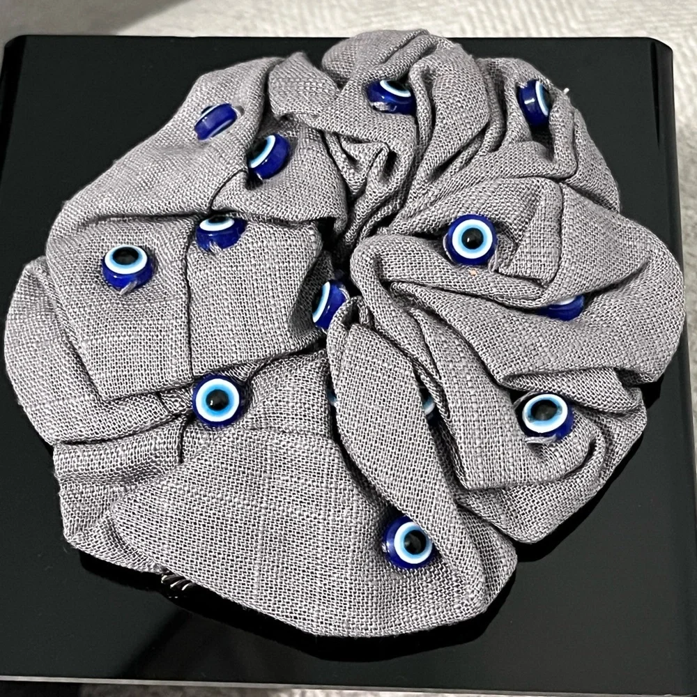 LELE SADOUGHI NWT AUTHENTIC EVIL 🧿EYE OVERSIZED WOVEN LINEN -BLEND SCRUNCHIE - Picture 7 of 11